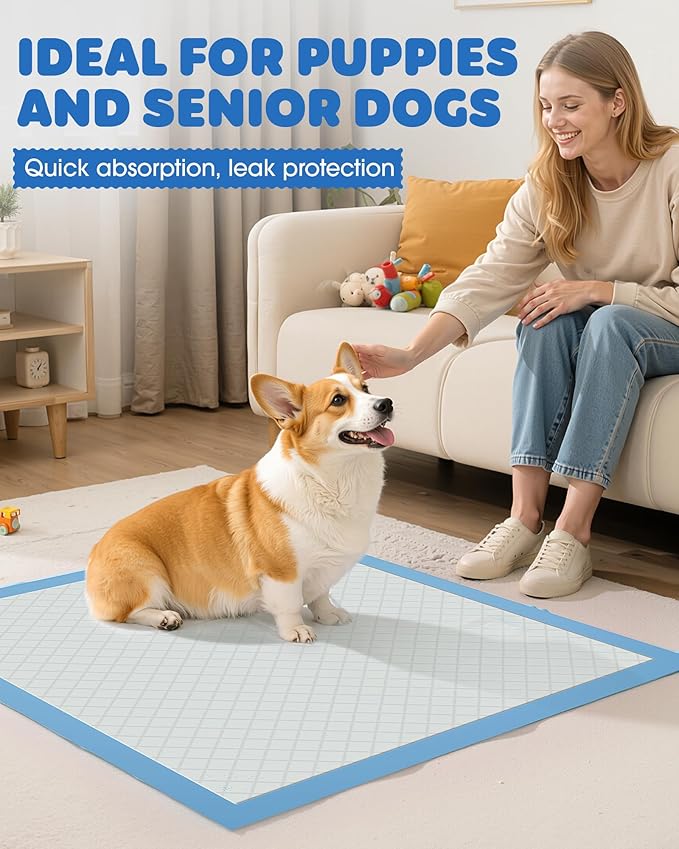 100-Pack X-Large Puppy Pads - 34'' x 28'' Pee Pads for Dogs Potty Training with Leak-Proof Quick-Dry Design, 6-Layer Wee Wee Pads for Dogs, Blue-PurrikoPets