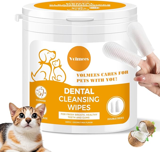 Dog Dental Wipes, Pet Dental Finger Wipes for Dogs & Cats, Dog Teeth Cleaning Wipes, Reduce Plaque & Tartar Buildup, Fresh Breath, Protect Gums, Dog Ear Cleaner Wipes Remove Wax, Coconut Scent, 50Pcs-PurrikoPets