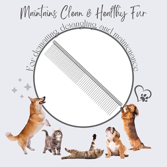 Flexzion Grooming Comb for Dogs – Stainless Steel Professional Cat Comb and Animal Tool for Removing Tangles and Knots on Medium Pets with Smooth Needle Teeth – 45mm, 1 Large-PurrikoPets