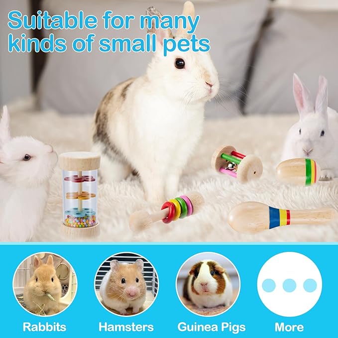 6 Pcs Wooden Bunny Toys - Safe Rabbit & Guinea Pigs Teeth Grinding Toys for Chinchillas, Hamsters & Small Animals - Indoor & Outdoor-PurrikoPets