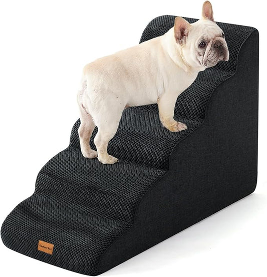 Gardner Pet Dog Stairs for Small Dogs 22.8" H, 5-Step Black Curved Pet Stairs, Dog Steps for High Bed, Couch (24-30 in) with Durable Non-Slip Waterproof Fabric Cover and CertiPUR-US Certified Foam-PurrikoPets