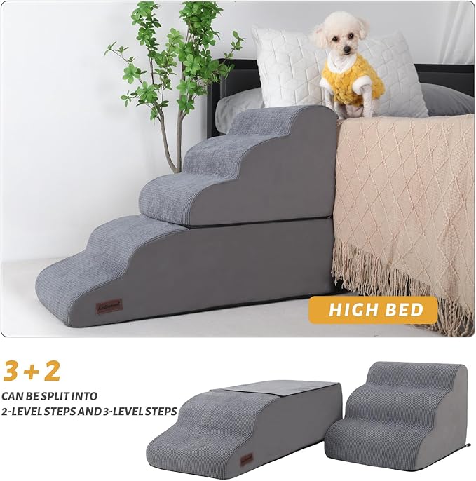Dog Stairs and Ramp for High Bed, 5-Step Dog Steps for Small Dogs and Cats,Non-Slip Pet Stairs Suitable High Bed Climbing-PurrikoPets
