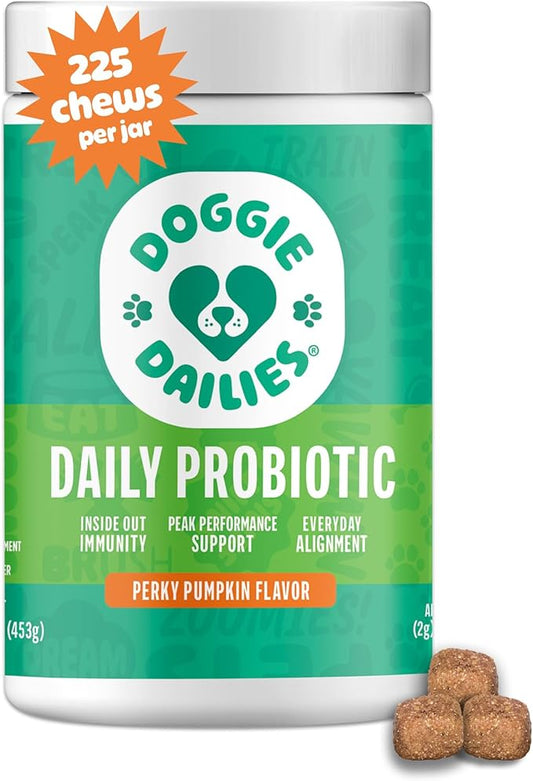 Doggie Dailies Probiotics for Dogs - Advanced Dog Probiotics with Prebiotics - Promotes Digestive Health - Supports Immune System and Overall Health (Pumpkin) 225 Soft Chews-PurrikoPets