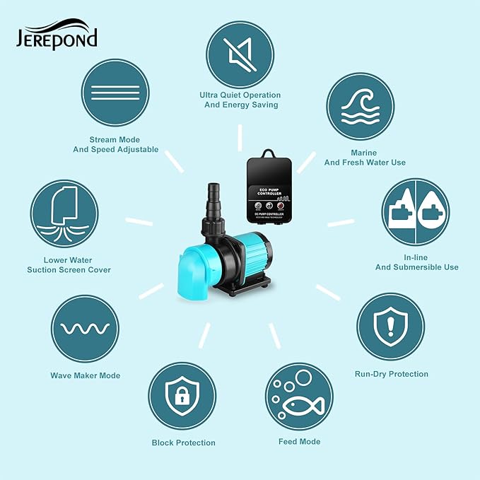 400GPH Aquarium Return pump with LCD display controller, 15W DC 24V aquarium pump for saltwater freshwater aquarium,fish tank,sump,20 speeds ECO Quiet Submersible and inline pump-PurrikoPets