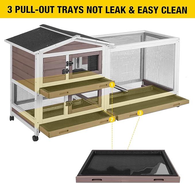 Aivituvin Rabbit Hutch Rabbit Cage Indoor with Casters Bunny Cage Outdoor for Small Animals with Pull-Out Tray-PurrikoPets