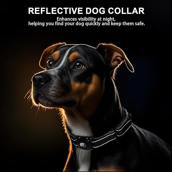 Airtag Dog Collar with Martingale Design, IP68 Waterproof Air Tag Collar Holder, Adjustable Reflective Soft Padded Nylon Dog Collar for Large Medium Small Dogs-PurrikoPets