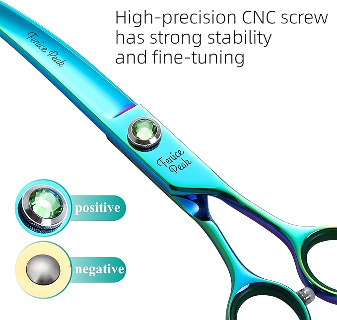 Fenice Peak 7.5'' Green Curved Dog Grooming Scissors Pet Shears with Ergonomic Offest Handle and Simulated Emerald Screw 440C Grooming Scissors Trimming Shears Durable and Sharp-PurrikoPets