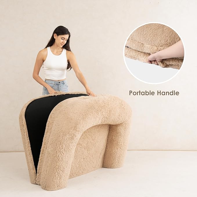 EHEYCIGA Foldable Dog Bed, Faux Fur Fluffy Dog Couch Bed, Orthopedic Calming Memory Foam Pet Bed for Small Dogs, Washable Soft Warm Pet Sofa Bed with Non-Slip Bottom, Camel, 40"x30"x6"-PurrikoPets