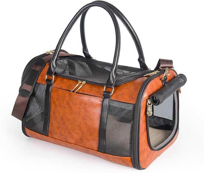 Dog Soft-Sided Carriers Pet Carrier for Small Dogs Cats, Fashion PU Leather Small Dog Carrier Pet Purse, Airline Approved Travel Pet Carrier for Puppy Kitten Small Animals-PurrikoPets