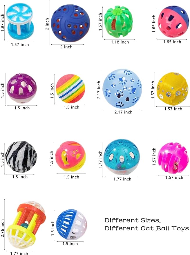 10-Pack Cat Toy Balls with Bell for All Cats, Playtime Paradise (1.5'' - 2.3'', Cat Toys Mega Set)-PurrikoPets