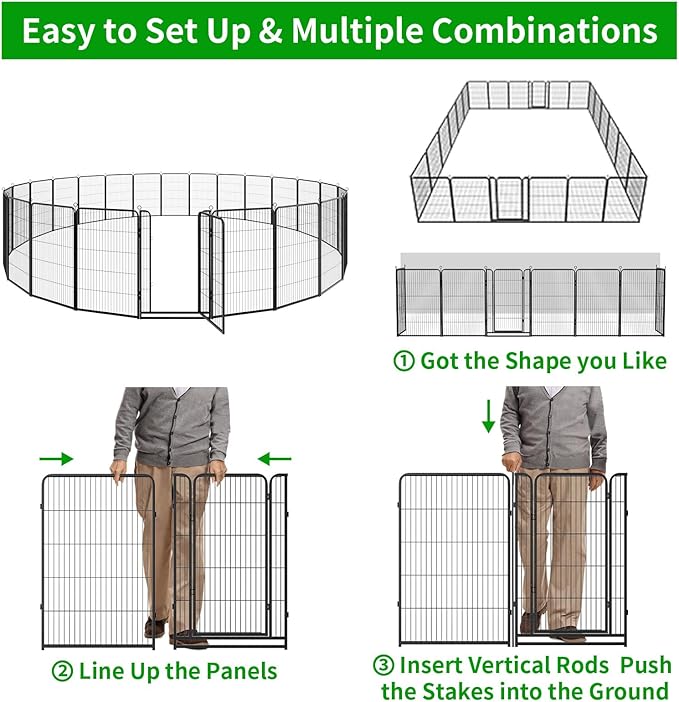 Dog Playpen Outdoor Extra Wide 24 Panels Heavy Duty Dog Fence 47" Height Anti-Rust with Doors Portable for RV Camping Yard, Total 63FT, 316 Sq.ft, Snowy Black-PurrikoPets