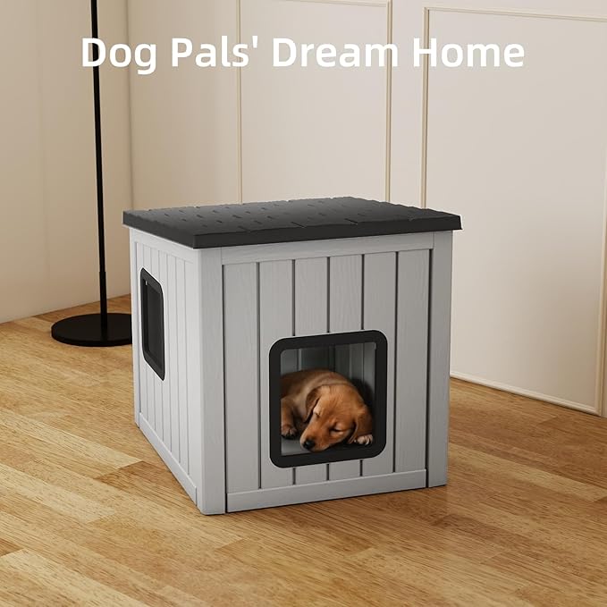 Dog House Small Dog Houses Outdoor with Sloped Roof Waterproof Ventilated Design Easy to Clean Elevated Floor Easy Assembly for Middle Sized Dogs-PurrikoPets