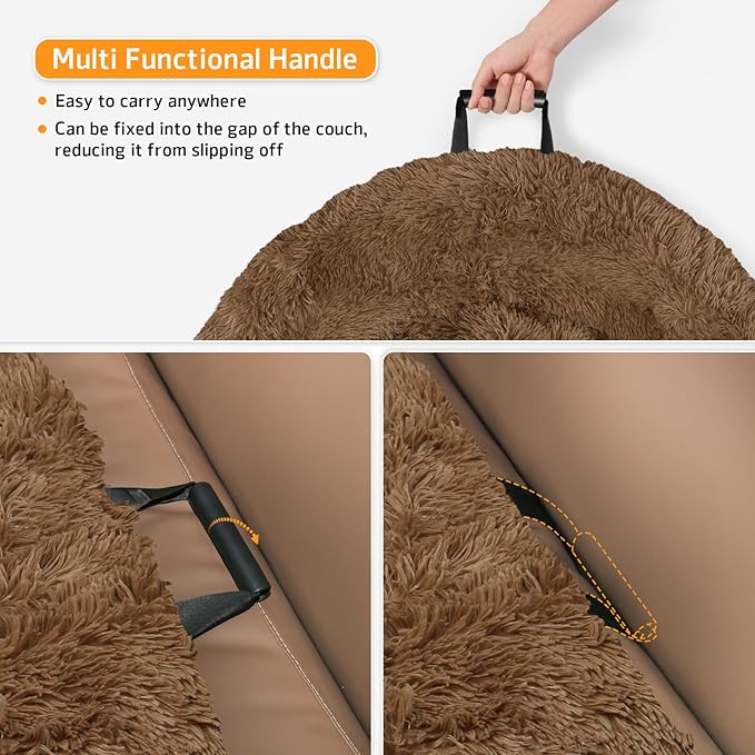 GGIB Calming Dog Bed Fluffy Plush Dog Mat for Furniture Protector with Removable Washable Cover for Large Medium Small Dogs and Cats (Medium, Brown)-PurrikoPets