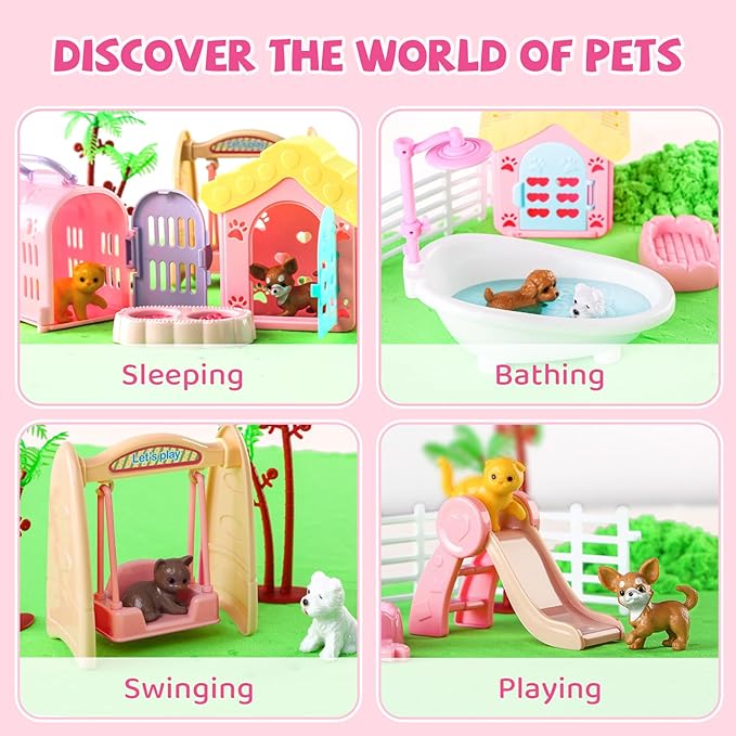 21 PCS Pet Sensory Bin, Dog & Cat Sandbox with Sand & Box, Play Sand Art Toys Kit, Pet Care Play Set, Beach Toys for Kids Ages 4-8, Birthday Gift Girls Boys 3 4 5 6 7 Years Old-PurrikoPets