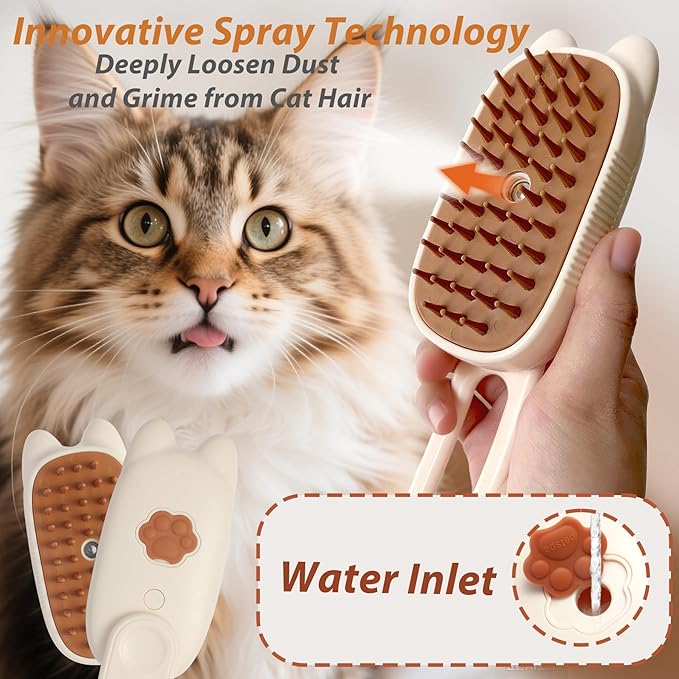 4 in 1 Cat Steam Brush Rechargeable Anti-Static Pet Spray Hair Removal Comb for Shedding and Grooming Multi-functional Pet Massage Brushes for Cats Dogs Small Animals-PurrikoPets
