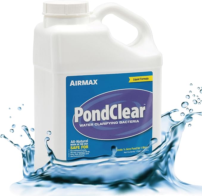 Airmax PondClear Liquid Bacteria for Lakes, Ponds & Water Garden Treatments, Natural Bio Clarifier & Cleaner for Crystal Clear Water, Remove Nutrients & Noxious Odor, Fish, Pet & Plant Safe, 1 Gallon-PurrikoPets