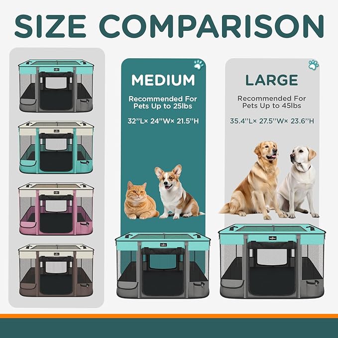 Foldable Pet Kitten Playpen, Waterproof Portable Pet Cat Dog Playpen Kennel Tent for Small Dog Cat, Removable Shade Cover, Come with Free Carrying Case, Indoor Outdoor Use for Small Animals, BlackTeal-PurrikoPets
