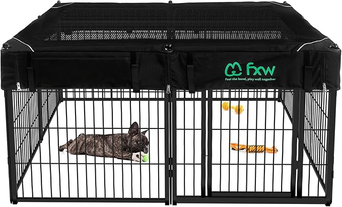 FXW Homeplus Unleashed Indoor Dog Playpen - Stress-Free and Safe Play, Heavy Duty 24 Inch 8 Wire Panels with Playpen Cover for Puppy and Small Dogs, Black│Patented-PurrikoPets