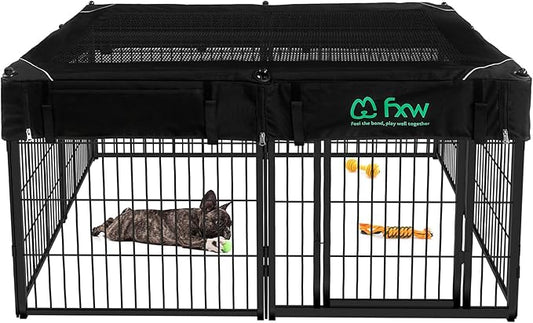 FXW Homeplus Unleashed Indoor Dog Playpen - Stress-Free and Safe Play, Heavy Duty 24 Inch 8 Wire Panels with Playpen Cover for Puppy and Small Dogs, Black│Patented-PurrikoPets