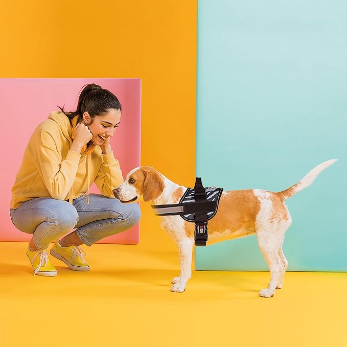 Dogline Dog Harness, Reflective No-Pull Adjustable Vest with Handle for Walking, Training, Breathable, No - Choke Harness for Small, Medium or Large Dogs Room for Patches Zebra Black/White S 18"-24"-PurrikoPets