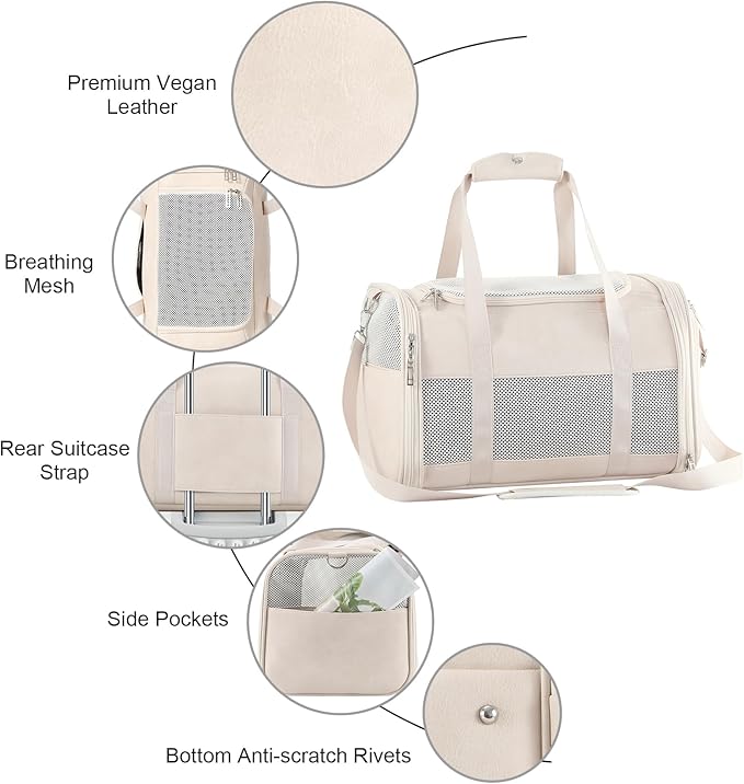 Fashion Leather Dog Carrier, Airline Approved Cat Carrier Soft Sided Pet Bag Carrier Purse for Puppy Kitten Small Animals White-PurrikoPets