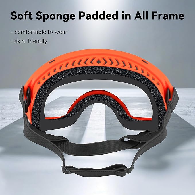 Dog Sunglasses UV Protection Clear Dog Goggles Windproof Glasses with Elastic Straps for Medium-Large Breed, Orange Frame + Clear Lens-PurrikoPets