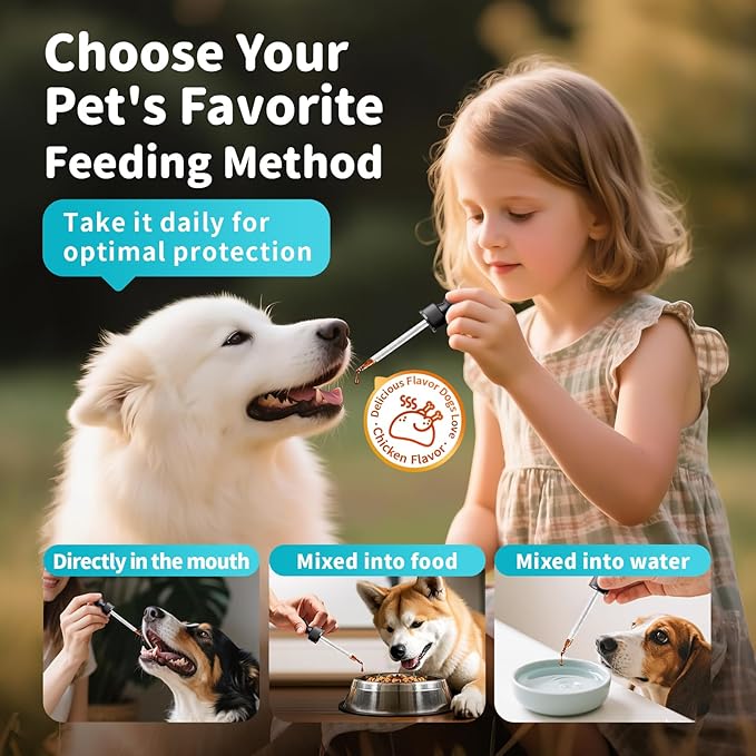 Dog Flea and Tick Support, Natural Herbal Flea & Tick Comfort for Dogs, Flea Liquid Drops Supplement for Dogs with Neem, Oregano, Pumpkin Seed Oil - Chicken Flavor, 2 FL.Oz - All Breeds & Sizes-PurrikoPets