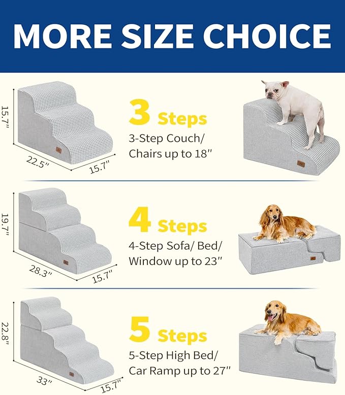 Dog Step for Bed, Dog Stair 3-Step 35D Pet Stair 15.7" H for High Bed or Sofa Non-Slip Balanced Pet Step Indoor, Light Grey-PurrikoPets