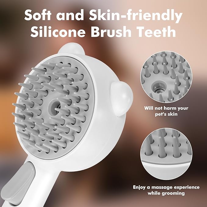 4 in 1 Pet Steam Brush for Cat & Dog, Cat Steam Brush for indoor Cats, Self Cleaning Shedding & Grooming Tool with Waterless Shampoo, Pet Spray Hair Removal Comb with Release Button & Water Tank-PurrikoPets