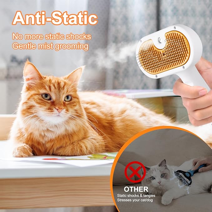 3-in-1 Pet Steam Brush Set for Dogs & Cats, Grooming Comb with Spray, Defur Tool, Water-Assisted Hair Removal, Gentle Cat & Dog Spritz Brush, Multi-Purpose Steam Grooming-PurrikoPets