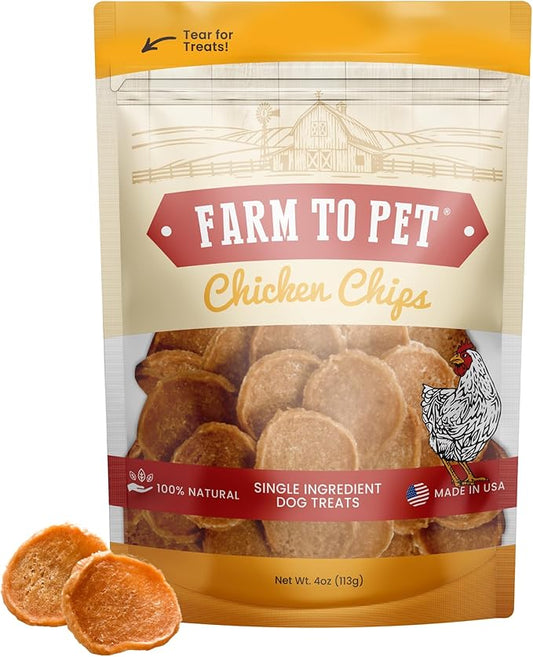 Farm To Pet - Dog Training Treats - Chicken Chips, Single Ingredient - 4 oz, Lean, All Natural, Healthy Dog Treats for Small, Medium, Large Breeds, & Puppies, Made in USA-PurrikoPets
