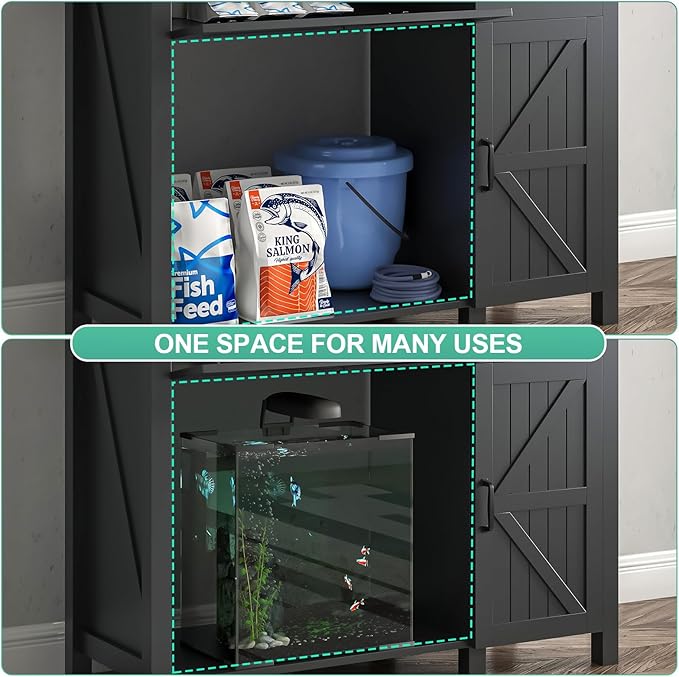 40 Gallon Aquarium Stand With Charging Station, Farmhouse Fish Tank Stand, Reptile Tank Stand Terrarium Stand with Drawer and Cabinet Storage, Sturdy Heavy Duty 41.9"×18.3" Tabletop - Black-PurrikoPets