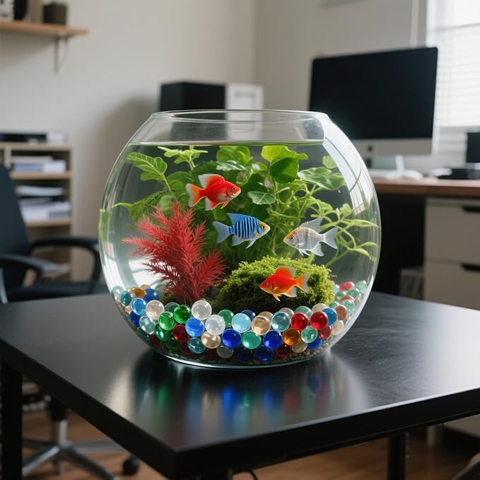 2.16LB Glass Beads Mix Colors Vase Filler Aquarium Gravel Decor Flat Glass Marbles Gems Pebbles Fish Tank Rocks Home Decorative Art Craft - 7 Colors Mixed-PurrikoPets