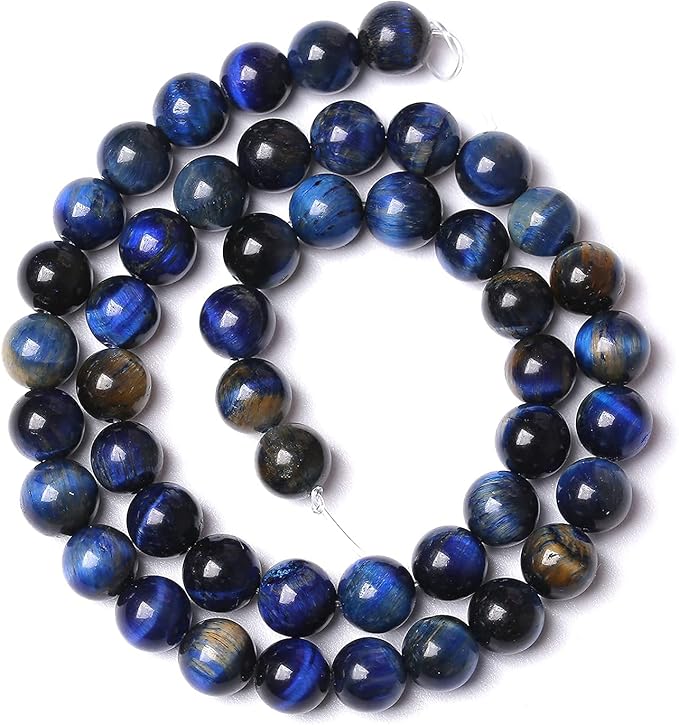 Lapis Lazuli Blue Tiger Eye Beads Natural Stone Round Loose Beads Energy Gemstone Healing Power for Jewelry Making 1 Strand 10mm 38pcs 15"