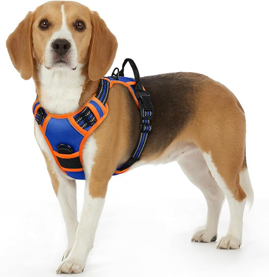 Eagloo Dog Harness Small Sized Dog, No Pull Service Vest with Reflective Strips and Control Handle, Adjustable and Comfortable for Walking, No Choke Pet Harness with 2 Metal Rings, Blue & Orange, S-PurrikoPets