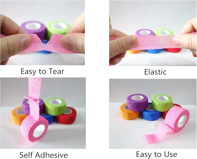 6 Pack 1" x 5 Yards Self Adhesive Bandage Wrap Breathable Cohesive Vet Wrap for Pets, Elastic Self-Adherent Tape for Sports, Wrist, Ankle (Mixed Colors)-PurrikoPets