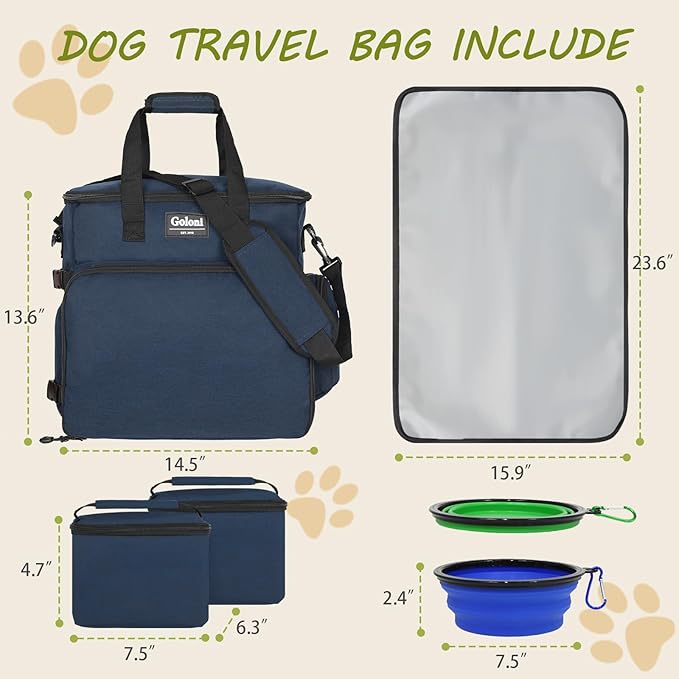Dog Travel Bag Airline Approved–Pet Travel Tote with Collapsible Bowls,Food Containers & Feeding Mat–Multi-Pocket Organizer for Dogs & Cats, Durable & Water-Resistant for Hiking,Trips,Outdoors-PurrikoPets