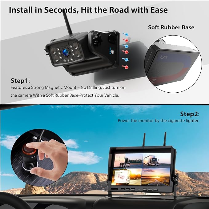 3 Magnetic Wireless Backup Camera with HD 1080P 10" DVR Monitor, 1-Rear View 2-Side View Cameras Wireless System for RV Trailer Trucks, Built-in 9600mAh Battery,Night Vision,Recording- ZEROXCLUB BC103-PurrikoPets