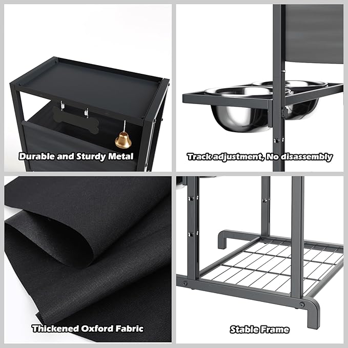 Elevated Dog Bowls, Height Adjustable Raised Dog Bowl Stand (4.5'' to 12''), Organizer Bowl Holder for Large Medium Dogs-PurrikoPets