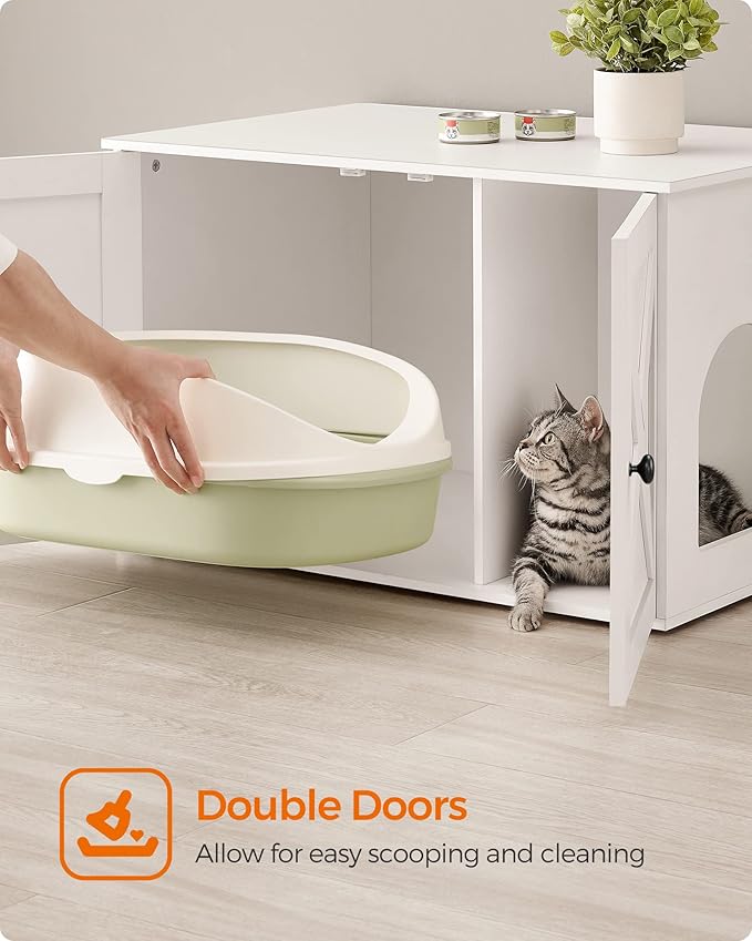 Feandrea Cat Litter Box Enclosure, Litter Box Furniture Hidden with Removable Divider, Indoor Cat House, End Table, 31.5 x 20.9 x 19.7 Inches, White UPCL002W01-PurrikoPets