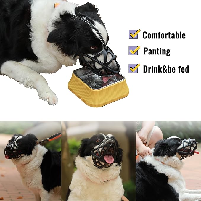 Dog Muzzle, Breathable Basket and Soft Cage Black Dog Mouth Cover,Anti-Biting, Barking and Chewing for Small Medium Large Dogs, 1 Pack Poop Bags for Dogs (XL)-PurrikoPets