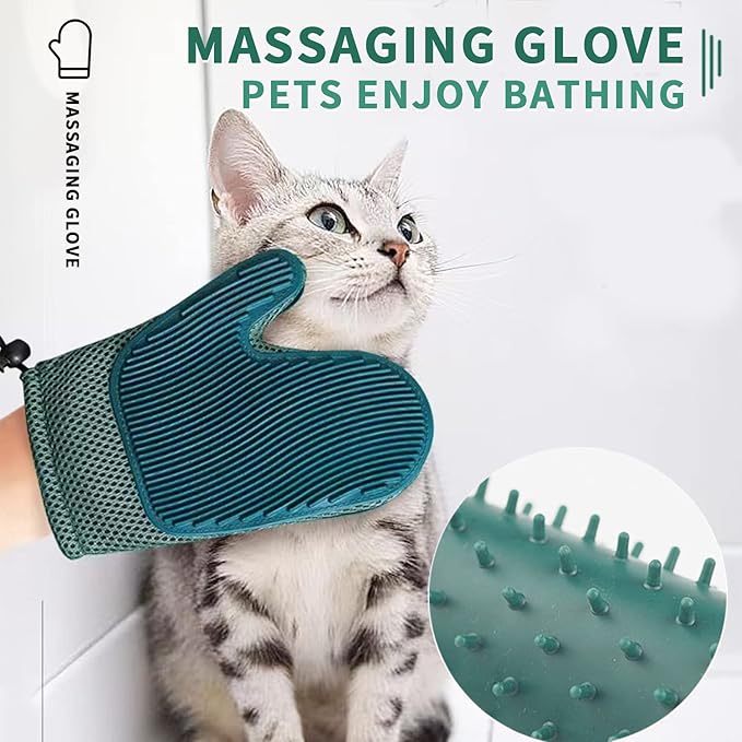 2 in 1 Cat Fur Glove & Pet Hair Remover Glove, Dog Grooming Glove Brush for Shedding, Massage, Efficient Pet Hair Remover Mitt for Cleaner Couch, Carpet [Blue/Single]-PurrikoPets