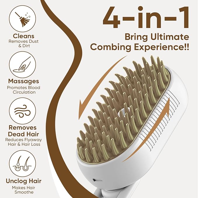 4-in-1 Cat Steam Brush for shedding – Self-Cleaning Comb for Long and Short Hair Cats and Dogs, Steam Pet Brush for Hair Removal, Vibrating Message, Grooming & Relaxation (White)-PurrikoPets