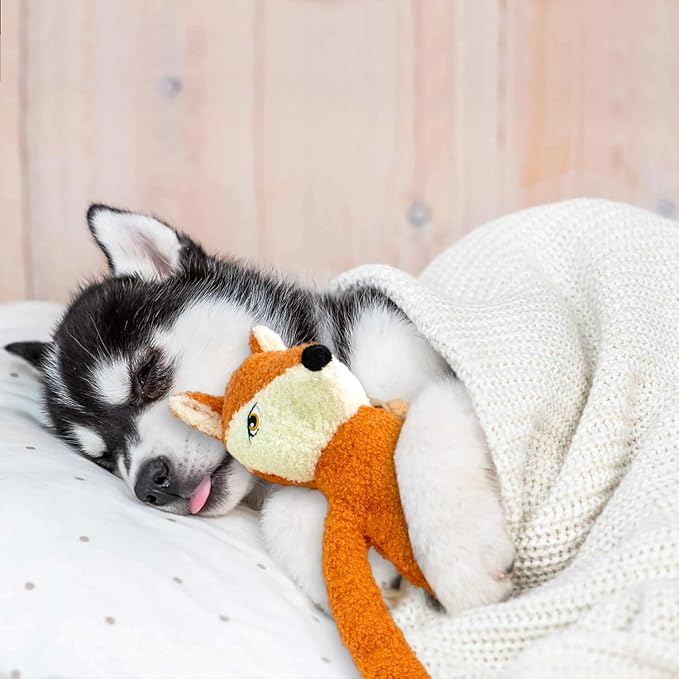 3 Pack No Stuffing Crinkle Squeaky Interactive Plush Dog Toys for Aggressive Chewers to Keep Puppy Busy for Boredom Small & Medium Breeds Furry Friend Teething Orange Fox Pink Pig Blue Hippo-PurrikoPets