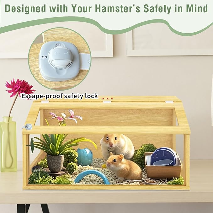 32" Wooden Hamster Cage, Chewproof Gerbil Cages and Habitats, Openable Top Roof Window with Silencing Pad, Guinea Pig Cage for Small Animals, Dwarf and Syrian Hamster, 32 x 16 x 16 Inches-PurrikoPets