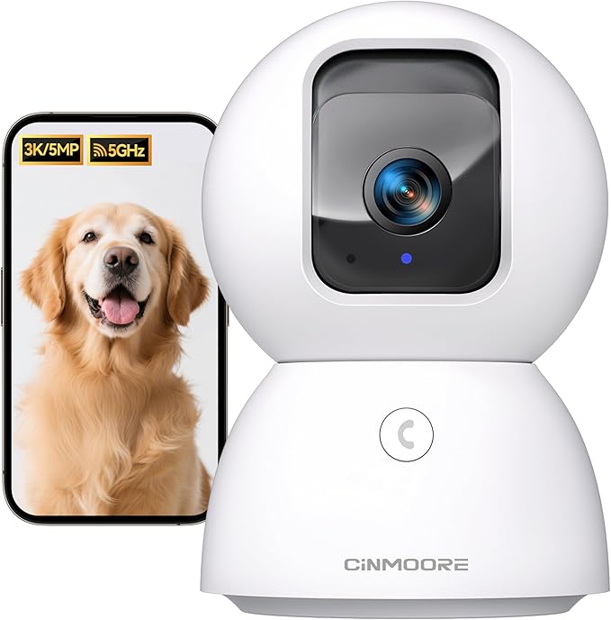 5G Security Camera Indoor, 3K Pet/Dog Camera with Speaker/Phone App, PTZ WiFi Baby Monitor Cameras for Home Security, 0-Glow Night Vision 2-Way Talk, AI Tracking Facial Recognition Time Lapse-PurrikoPets