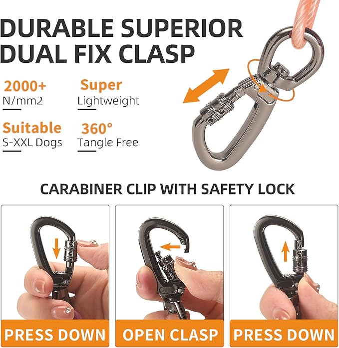 Dog tie Out Cable, 10/20/25/30/50/70/100 feet, Suitable for Dogs up to 350 pounds, Dog Cable with Swivel Buckle, Lightweight, Non-Winding, for Outdoor Camping, Yard Dog Cable (Orange, 70FT)-PurrikoPets