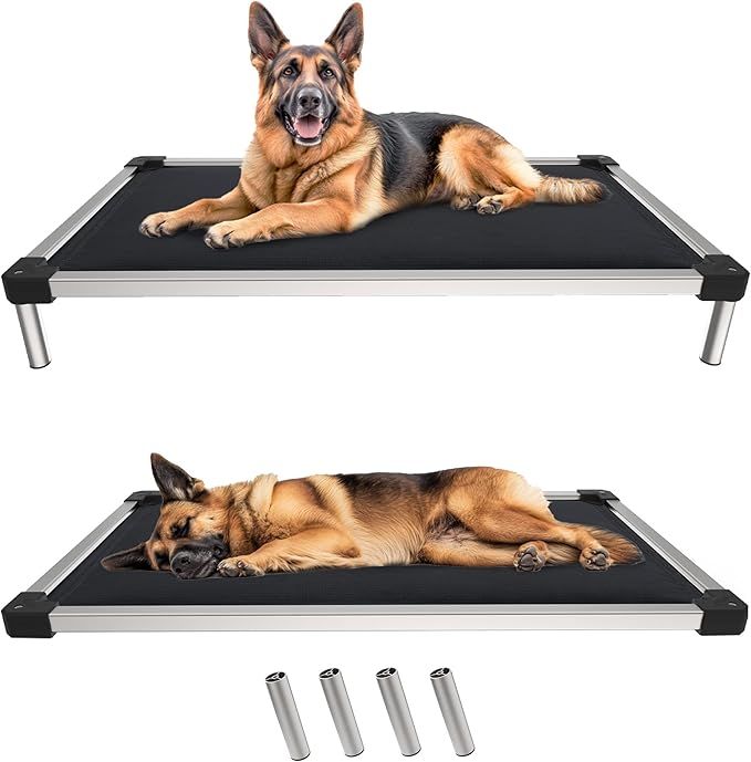 FXW TitanNest Chew-Proof Elevated Dog Bed, Raised Cot for Indoor/Outdoor/Camping Use, Durable & Washable Padded Pet Bed for Large Dogs, 47.0" L x 29.0" W x 7.3" H, Black-PurrikoPets