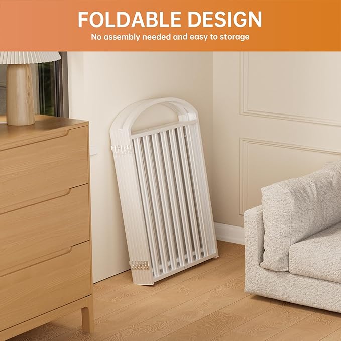 6 Panles Full Matel Freestanding Dog Gates with Door, 144"Extra Wide 32"Tall Free Standing Dog Pet Gate for Indoor & Outdoor. Foldable Pet Fences for Doorways, House, Stairs, Porch, Deck, Yard-PurrikoPets