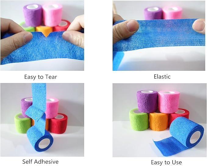 6 Pack 2" x 5 Yards Self Adhesive Bandage Wrap Breathable Cohesive Vet Wrap for Pets, Elastic Self-Adherent Tape for Sports, Wrist, Ankle (Mixed Colors)-PurrikoPets